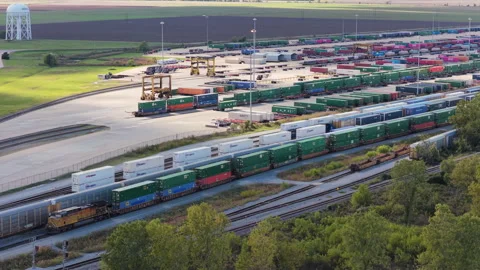 Union Pacific Freight Yard Surrounded by Rural Farmland Stock Footage 337512771