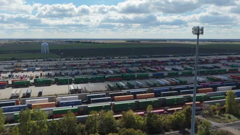 Union Pacific Intermodal Yard with Freight Containers and Railcars Stock Footage 337512642