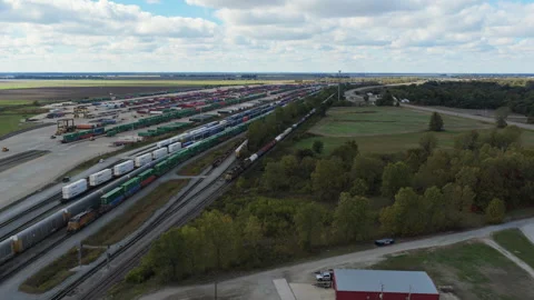 Union Pacific Rail Yard Beside Open Rural Landscape Stock Footage 337512732