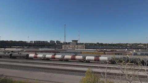 Union Pacific Rail Yard Tower - Fort Worth - Aerial Stock Footage 289221297
