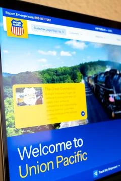 Union pacific website displaying freight rail network and logistics Stock Photos