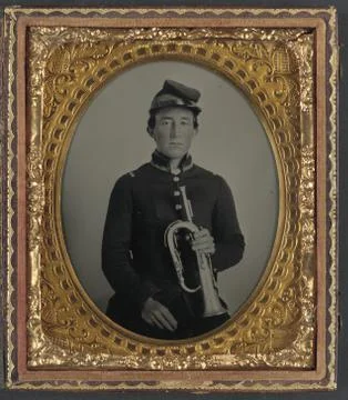 Union Soldier with Keyed Bugle Foto stock