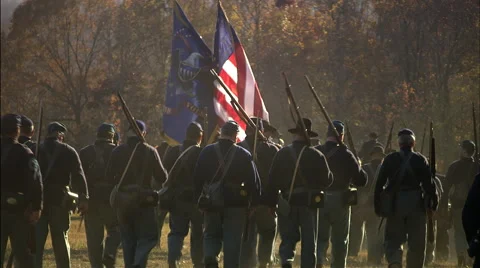 Union Soldiers with flag Stock Footage 40479790