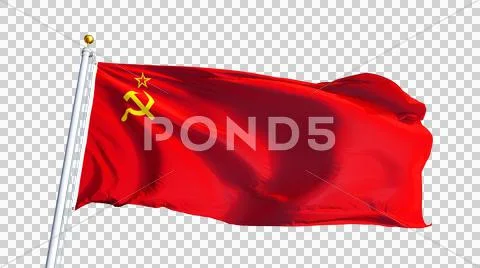 The Union of Soviet Socialist Republics flag waving against sky, close up, is Stock Photos
