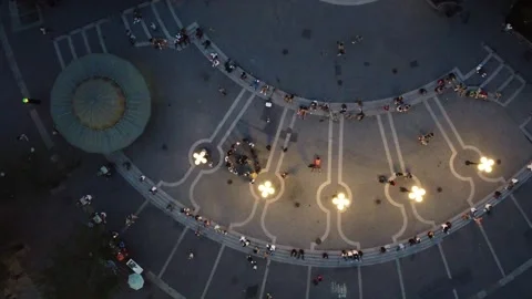 Union square, NYC, USA - 15th may, 2021: Aerial zoom in view group Street per Stock Footage 158177765