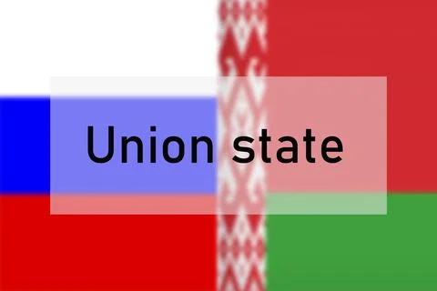 Union state - text in a frame on the background of the blurred flag of russia Stock Illustration