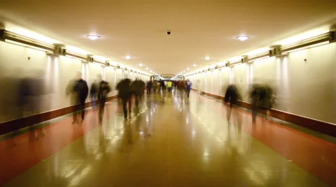 Union Station Commuters in the Hallway Time Lapse -Zoom In- Stock Footage