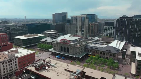 Union Station train tracks Downtown Lodo Denver Colorado aerial drone parallax Stock-Footage 314698560