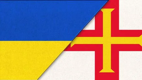 Union of two countries. Flag of Ukraine and Guernsey. 3D illustration. Two Fl Stock Illustration