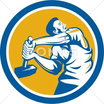 Union worker strike with sledgehammer retro Stock Illustrationen