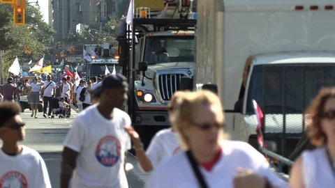 Union workers in labor day parade in Toronto Canada Stock Footage 94598472
