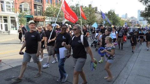 Union workers in labor day parade in Toronto Canada Stock Footage 94598583