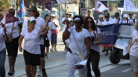 Union workers in labor day parade in Toronto Canada Stock Footage 94598890