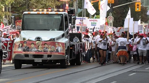 Union workers in labor day parade in Toronto Canada Stock Footage 94599310