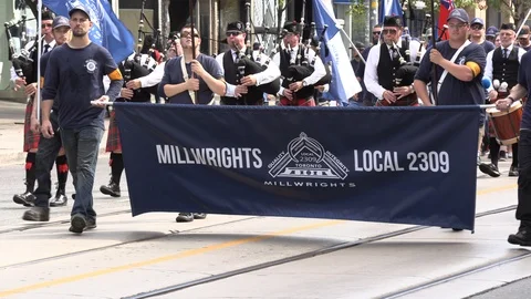 Union workers in labor day parade in Toronto Canada Stock Footage 94599877