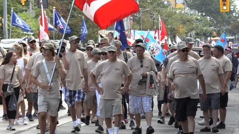 Union workers in labor day parade in Toronto Canada Stock Footage 94600079