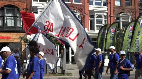 Union workers in labor day parade in Toronto Canada Stock Footage 94600451