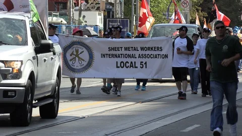 Union workers in labor day parade in Toronto Canada Stock Footage 94600830