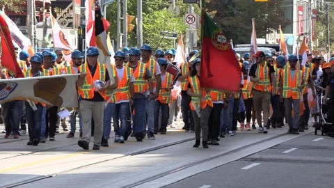Union workers in labor day parade in Toronto Canada Stock Footage 94600880