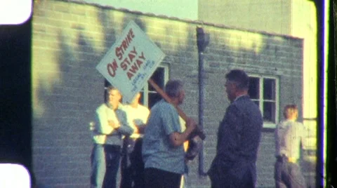Union Workers Men On Strike Picket Line Protest 60s Vintage Film Home Movie 653 Video stock 8738082
