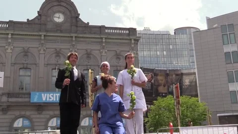 Unions gather in front of the EP to demand equal pay, BRUSSELS, BE - 18 Jun 2021 Stock Footage 204038933