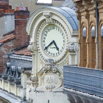 Unique 24 hours clock on a building, made in 1895. Toulouse, France Stock Photos