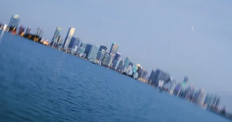 Unique 360 Upside-Down Roll Shot Of Miami Skyline At Dawn Stock Footage 106140182
