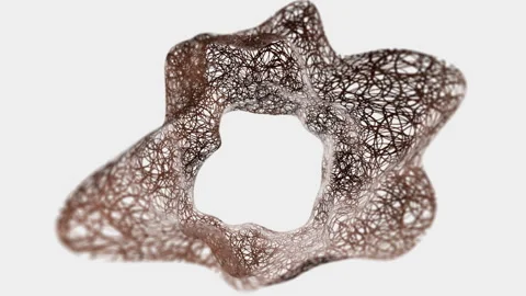 Unique 3D printed abstract sculpture featuring intricate lattice design in brown Stock Footage 321956061
