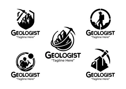Unique 5 geologist logo set for geology service, mining industry, and earth.. Stock Illustration