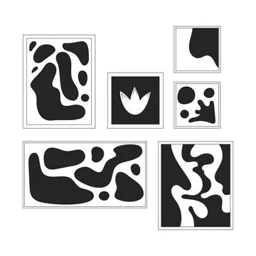 Unique abstract artwork frames collection black and white 2D line object Illustration