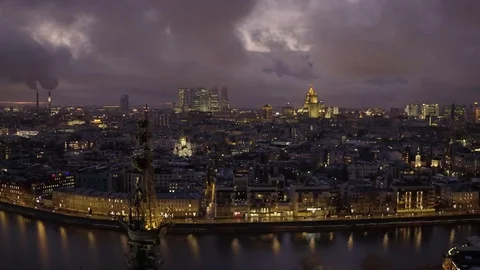 Unique Aerial flight around and approach to windows of Moscow City business Stock Footage 78760772