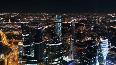Unique Aerial Flight Around And Approach To Windows Of Moscow City Business. 4k Stock Footage 104300934