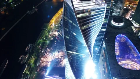 Unique Aerial Flight Around And Approach To Windows Of Moscow City Business. 4k Stock Footage 104300997