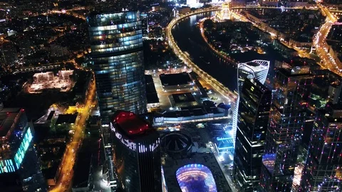 Unique Aerial Flight Around And Approach To Windows Of Moscow City Business. 4k Stock Footage 104301170