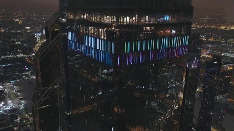 Unique Aerial Flight Around And Approach To Windows Of Moscow City Business. 4k Stock Footage 104301313