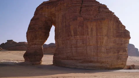 Unique aerial fly through Elephant Rock, Al Ula, Saudi Arabia. Morning, 4K. Stock Footage 196810246