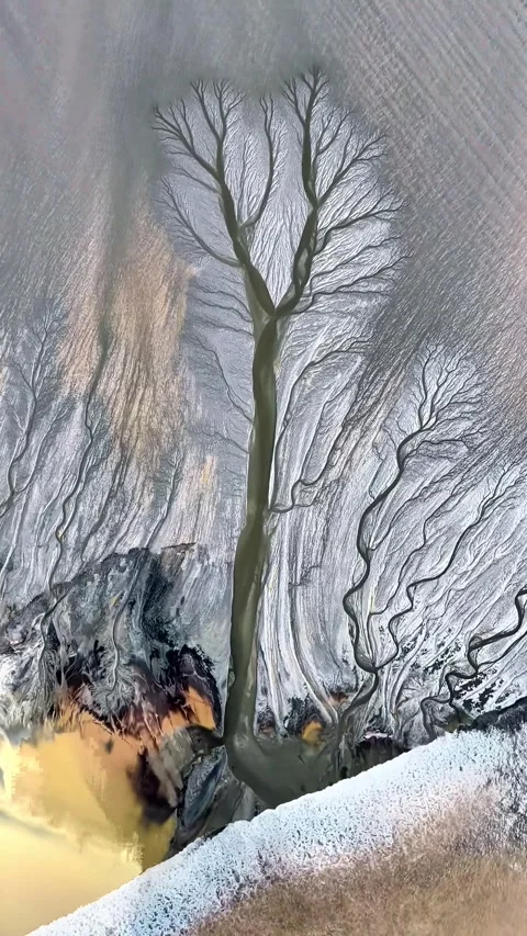 Unique Aerial Shot of Tidal Tree Formation in Qiantang River Estuary China Stockbeeldmateriaal 342603895