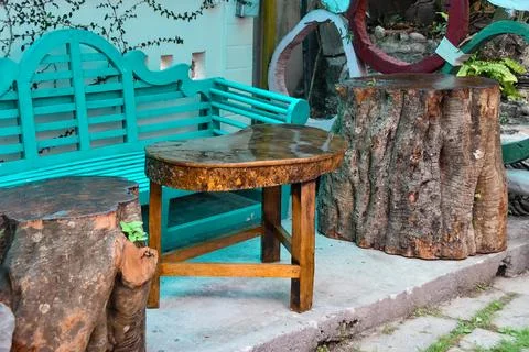 Unique and beautiful solid wood tree root table Stock Photos