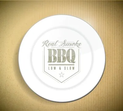 Unique and classic text barbecue stamp on a plate over a cardboard texture Ilustración de archivo
