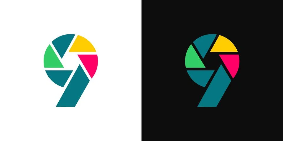 Unique and modern  9 camera logo design Stock Illustration