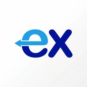 Unique and simple letter or word EX sans serif font with arrow back or turn Illustrazione stock