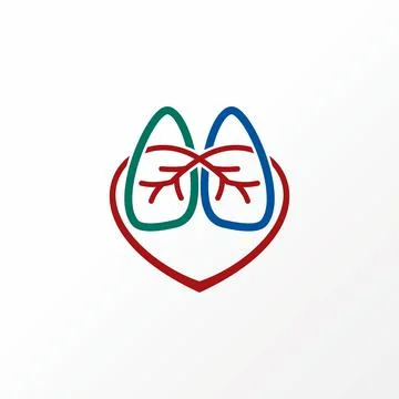 Unique and simple lungs and love in line art or out image graphic Stock Illustration