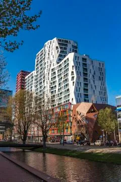 Unique and specific architecture of Rotterdam buildings Stock Photos