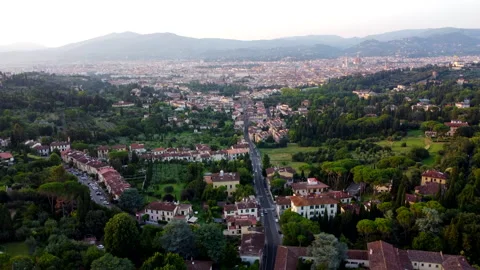 Unique angled drone view of Florence at sunset Video stock 322770365