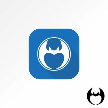 Unique animal bat on circle negative space love symbol clip art heart night Stock Illustration
