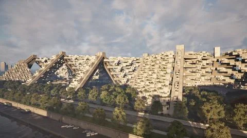 A unique architectural design featuring triangular shapes Ilustración de archivo