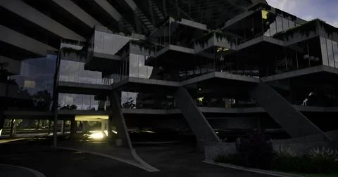 Unique architectural structure with modern design in urban environment at dus 库存插图