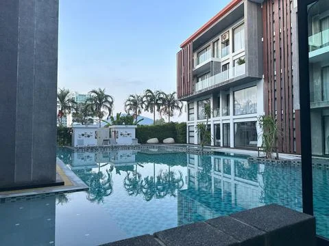 Unique Architecture and interior design and a pool Stock Photos