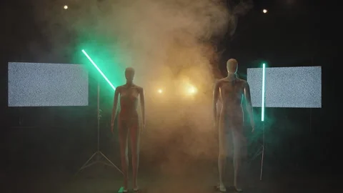 Unique art showcase: mannequins under studio lighting effects Stock Footage 320052017
