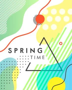 Unique artistic design card - spring time with bright background, shapes and  Stock Illustration